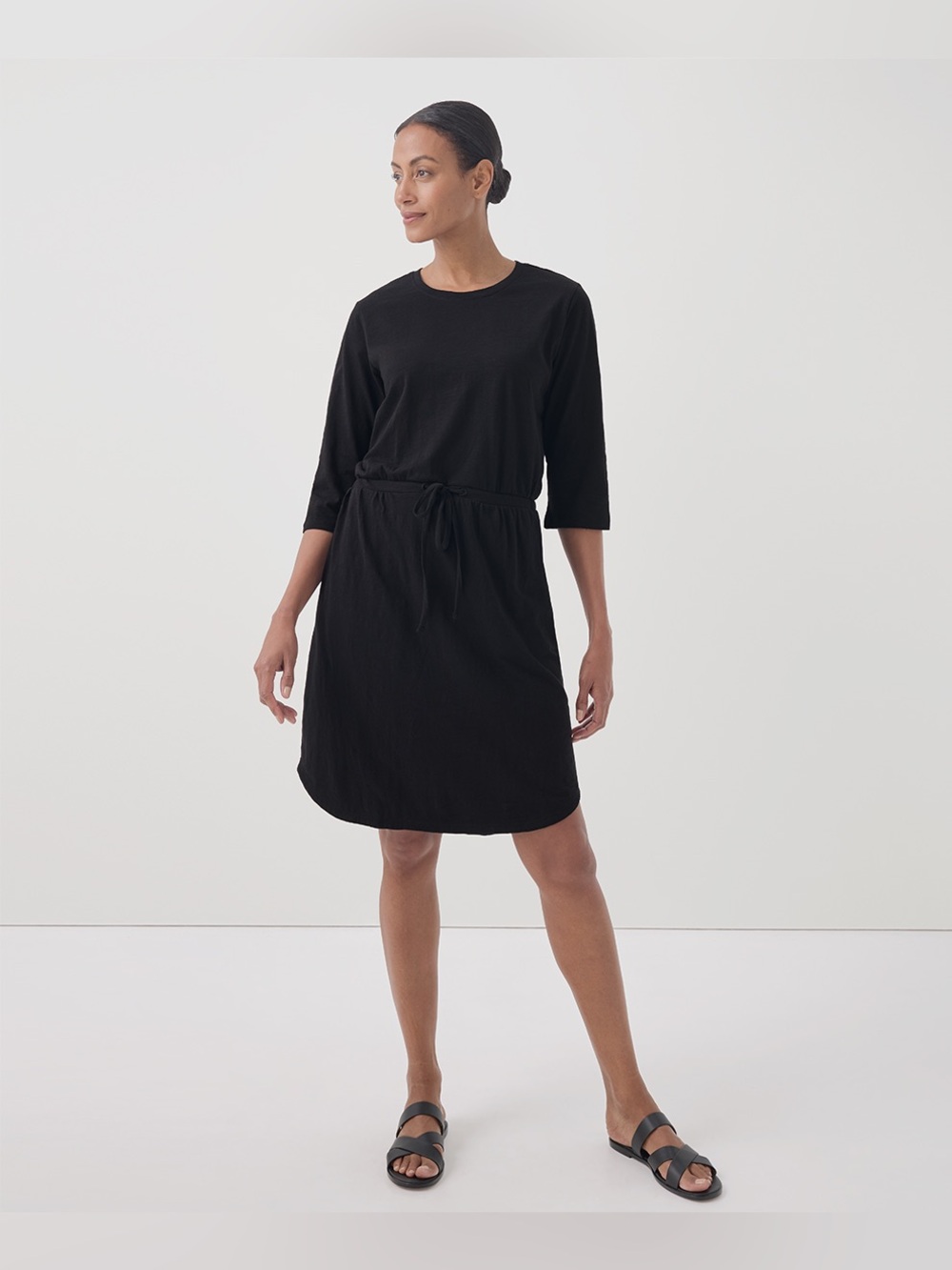 Pact Women's Relaxed Slub Tie Waist Dress Organic Cotton Black Size XL